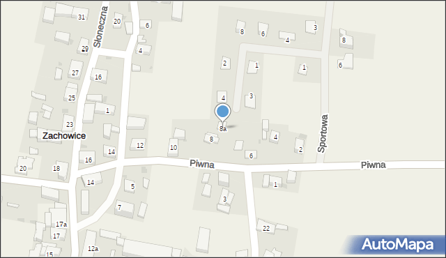 Zachowice, Piwna, 8a, mapa Zachowice