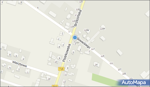 Żakowice, Piotrkowska, 1, mapa Żakowice