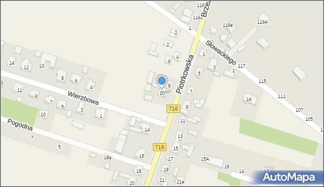 Żakowice, Piotrkowska, 10, mapa Żakowice