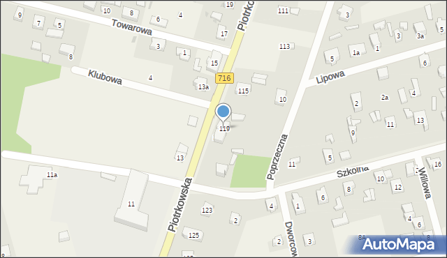 Żakowice, Piotrkowska, 119, mapa Żakowice