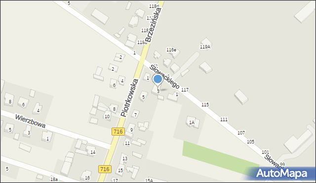 Żakowice, Piotrkowska, 3, mapa Żakowice