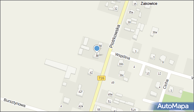 Żakowice, Piotrkowska, 38, mapa Żakowice