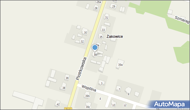 Żakowice, Piotrkowska, 39, mapa Żakowice