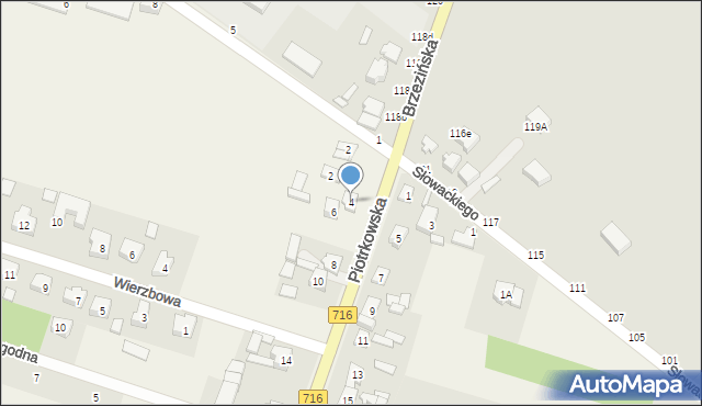 Żakowice, Piotrkowska, 4, mapa Żakowice