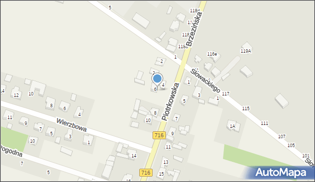 Żakowice, Piotrkowska, 6A, mapa Żakowice