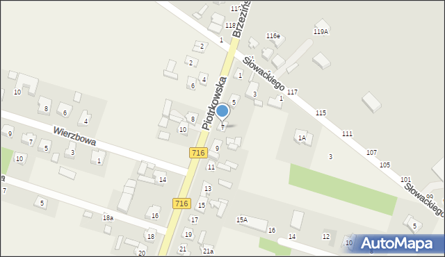 Żakowice, Piotrkowska, 7, mapa Żakowice