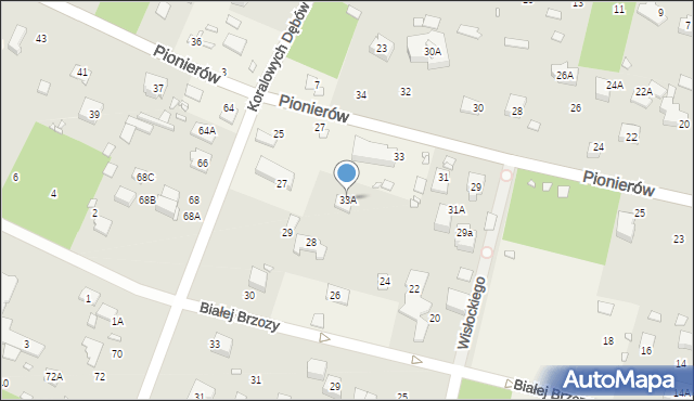Zalesie Górne, Pionierów, 33A, mapa Zalesie Górne
