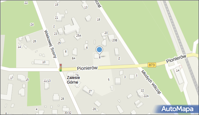 Zalesie Górne, Pionierów, 4, mapa Zalesie Górne