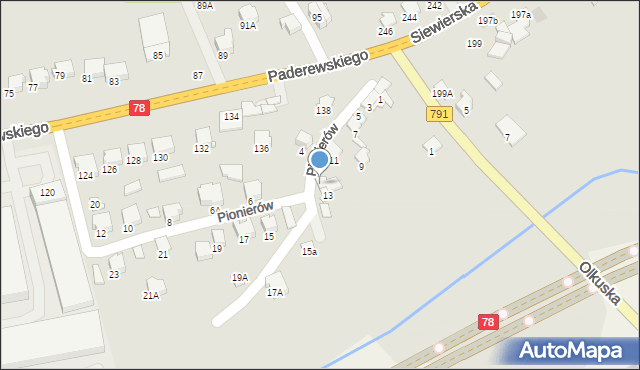 Zawiercie, Pionierów, 13a, mapa Zawiercie