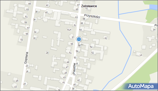 Żelisławice, Piastów, 58, mapa Żelisławice