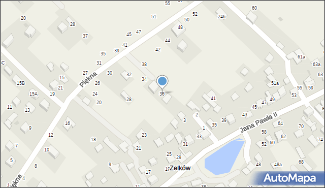 Zelków, Piękna, 36, mapa Zelków