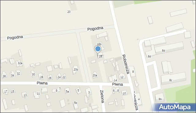 Zielona, Piwna, 18a, mapa Zielona