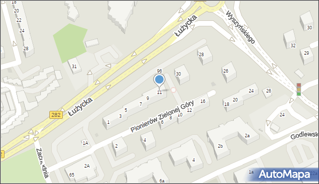 Zielona Góra, Pionierów Zielonej Góry, 11, mapa Zielona Góra