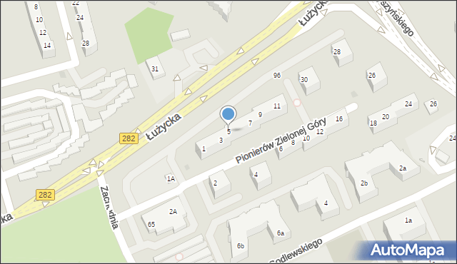 Zielona Góra, Pionierów Zielonej Góry, 5, mapa Zielona Góra