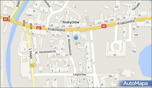Andrychów, Plac Mickiewicza Adama, 14, mapa Andrychów
