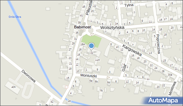 Babimost, Plac Powstańców Wielkopolskich, 11, mapa Babimost