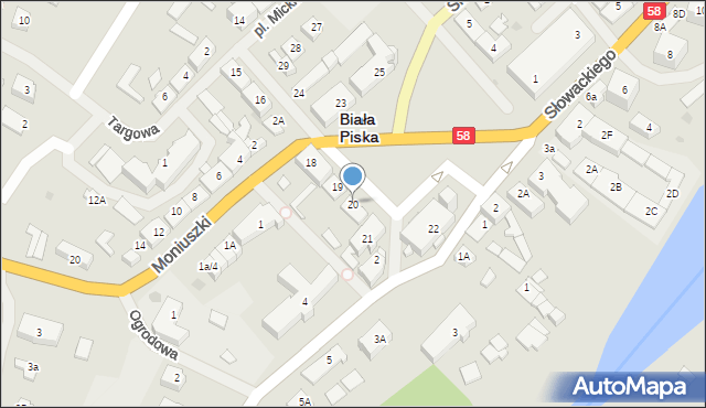 Biała Piska, Plac Mickiewicza Adama, 20, mapa Biała Piska