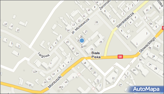 Biała Piska, Plac Mickiewicza Adama, 24, mapa Biała Piska