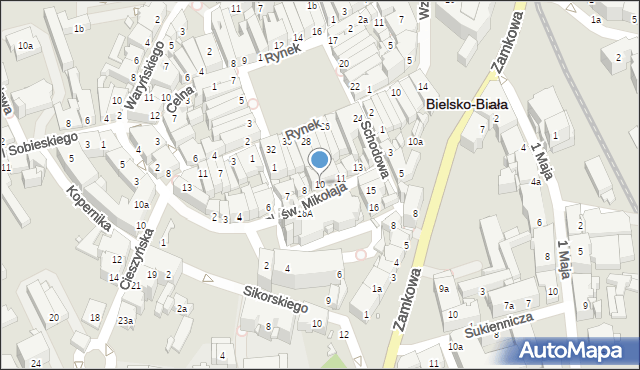 Bielsko-Biała, Plac św. Mikołaja, 10, mapa Bielsko-Białej