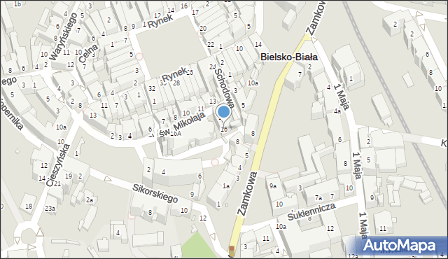 Bielsko-Biała, Plac św. Mikołaja, 16, mapa Bielsko-Białej