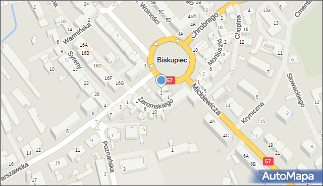 Biskupiec, Plac Bramsche, 1, mapa Biskupiec