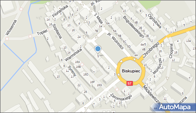 Biskupiec, Plac Wolności, 1, mapa Biskupiec