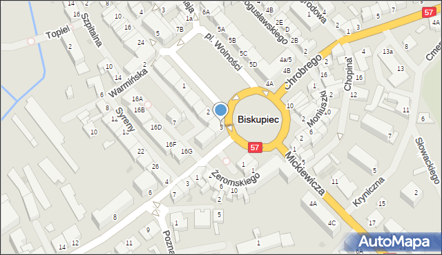 Biskupiec, Plac Wolności, 3, mapa Biskupiec