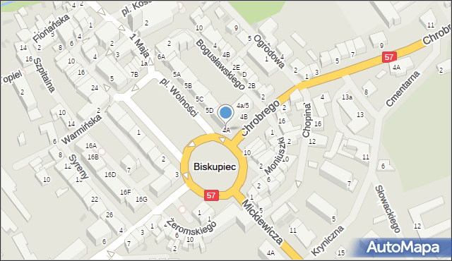 Biskupiec, Plac Wolności, 4A, mapa Biskupiec