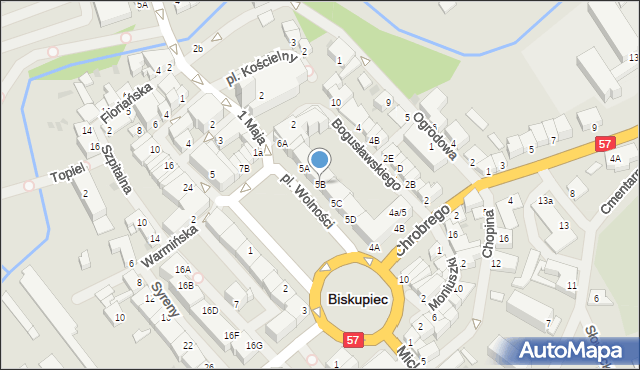 Biskupiec, Plac Wolności, 5B, mapa Biskupiec