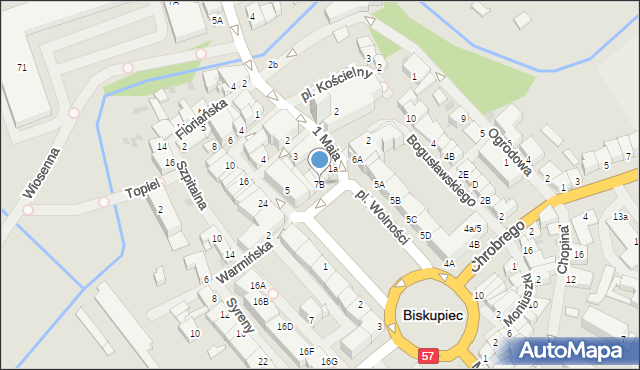 Biskupiec, Plac Wolności, 7B, mapa Biskupiec