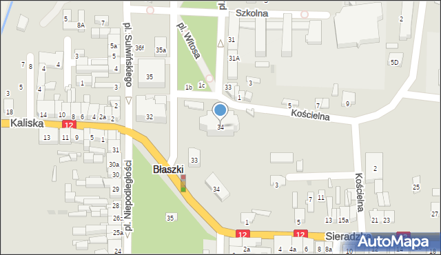 Błaszki, Plac Sulwińskiego, 34, mapa Błaszki