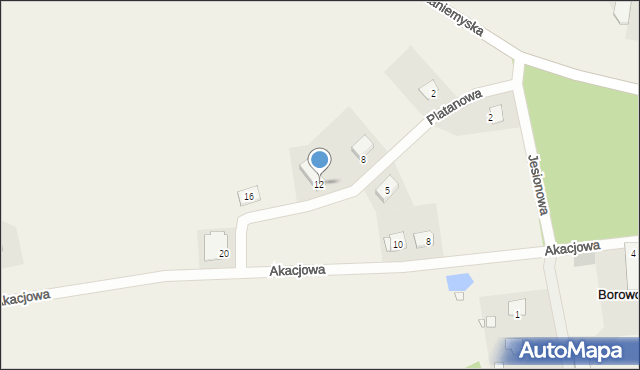 Borowo, Platanowa, 12, mapa Borowo