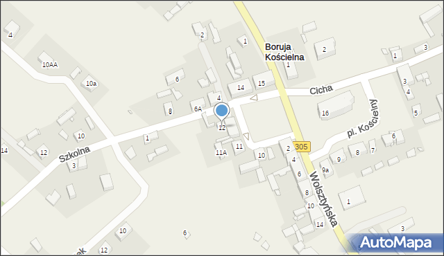 Boruja Kościelna, Plac Kościelny, 12, mapa Boruja Kościelna
