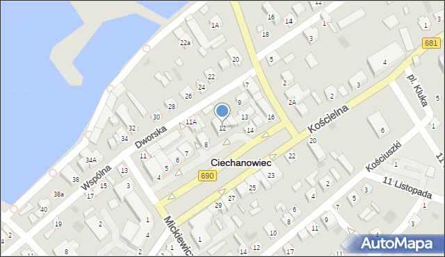 Ciechanowiec, Plac 3 Maja, 12, mapa Ciechanowiec