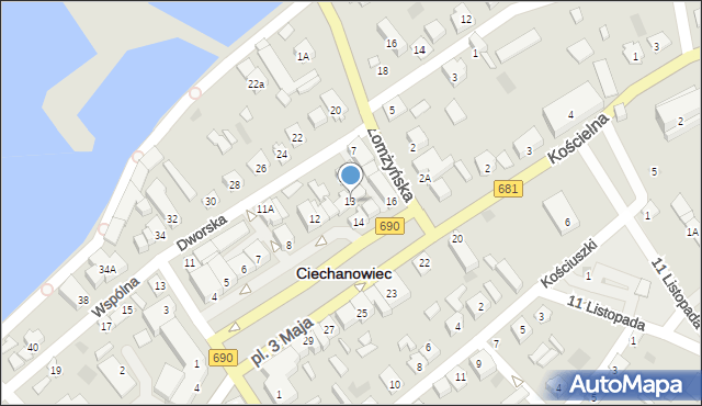Ciechanowiec, Plac 3 Maja, 13, mapa Ciechanowiec