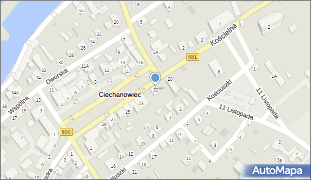 Ciechanowiec, Plac 3 Maja, 22, mapa Ciechanowiec