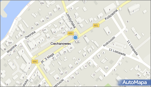 Ciechanowiec, Plac 3 Maja, 22A, mapa Ciechanowiec