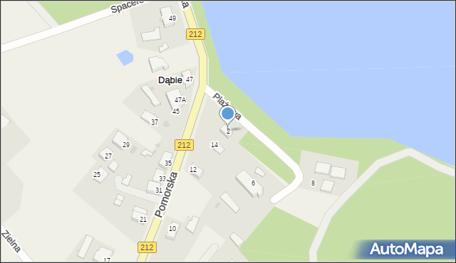 Dąbie, Plażowa, 2, mapa Dąbie