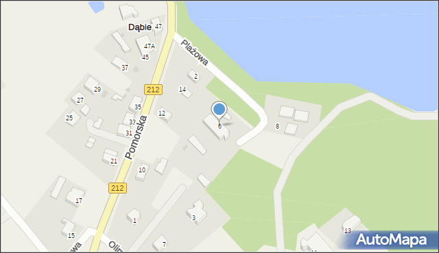 Dąbie, Plażowa, 6, mapa Dąbie