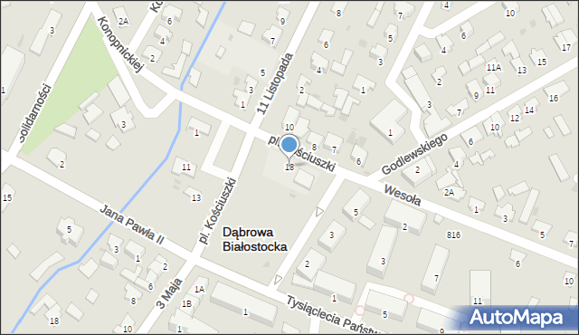 Dąbrowa Białostocka, Plac Kościuszki Tadeusza, gen., 18, mapa Dąbrowa Białostocka