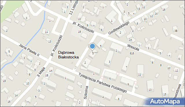 Dąbrowa Białostocka, Plac Kościuszki Tadeusza, gen., 3, mapa Dąbrowa Białostocka