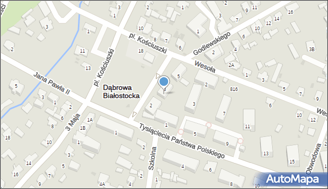 Dąbrowa Białostocka, Plac Kościuszki Tadeusza, gen., 4, mapa Dąbrowa Białostocka