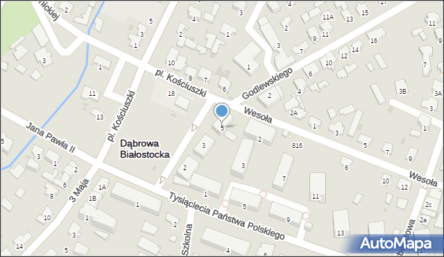 Dąbrowa Białostocka, Plac Kościuszki Tadeusza, gen., 5, mapa Dąbrowa Białostocka