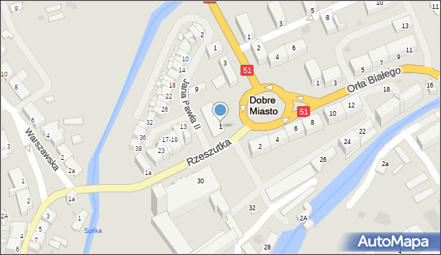 Dobre Miasto, Plac Jana Pawła II, 1, mapa Dobre Miasto
