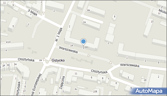 Giżycko, Plac Grunwaldzki, 1, mapa Giżycko