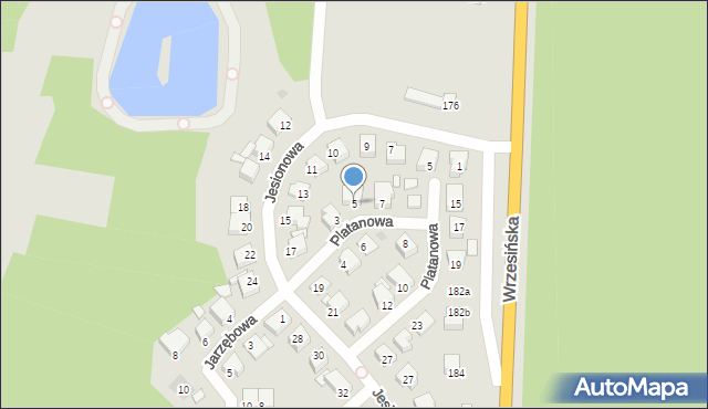 Gniezno, Platanowa, 5, mapa Gniezna