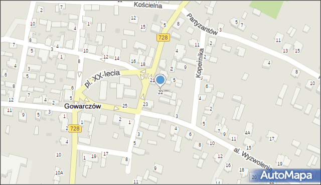 Gowarczów, Plac XX-lecia, 22, mapa Gowarczów
