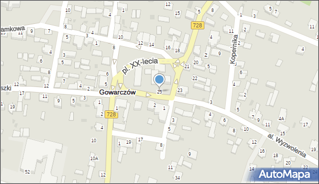 Gowarczów, Plac XX-lecia, 25, mapa Gowarczów