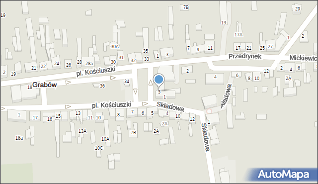 Grabów, Plac Kościuszki Tadeusza, gen., 3, mapa Grabów