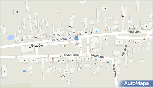 Grabów, Plac Kościuszki Tadeusza, gen., 34, mapa Grabów